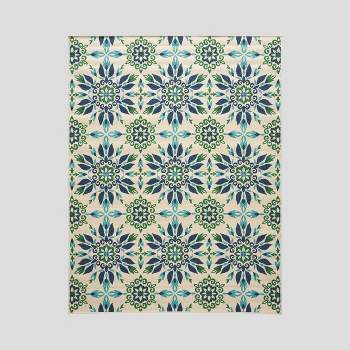Gladis Medallion Outdoor Rug Ivory/Blue - Christopher Knight Home