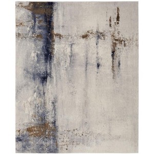 Ivory Blue and Brown Abstract Power Loom Area Rug - 1 of 3