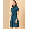 INSPIRE CHIC Women's Point Collar Front Elastic Waist Drawstring Mini Shirt Dress with Pocket - 4 of 4