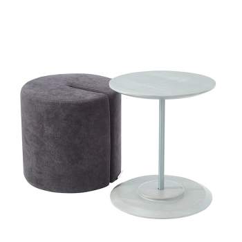 MHF Accent Table with Nesting Lightweight Ottoman, Round Footstool (2-Piece Set)