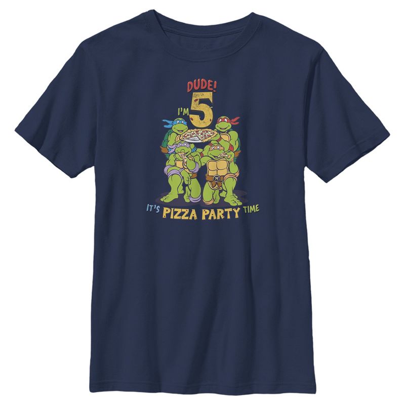 Boy's Teenage Mutant Ninja Turtles 5th Birthday Pizza Party T-Shirt, 1 of 5