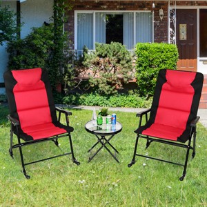 Costway 3 PCS Outdoor Folding Rocking Chair Table Set Bistro Sets Patio Furniture Red - 1 of 4
