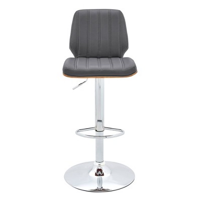 Gray Adjustable Swivel Bar Stool with Chrome and Walnut Accents