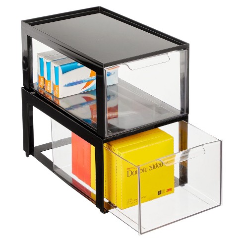 Mdesign Clarity Plastic Cosmetic Storage Organizer Stackable Drawer, 2 Pack  - 6 X 12 X 8, Black/clear : Target