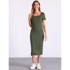 INSPIRE CHIC Women's Square Collar Ribbed Knit Short Sleeve Slit Bodycon Midi Dress - 4 of 4
