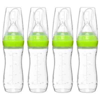 Goji Baby Baby Food Dispensing Spoon – Silicone Baby Food Dispenser for 4+ Months – Straining Baby Squeeze Spoon (Green, 4 Pack)