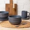Syemin Dining Bowls 3 Person Stoneware Dinnerware Set Microwave Dishwasher Safe Chip-Resistant Matte Glaze Stackable Storage, Blue, 10"*10"*2.4" - 2 of 4