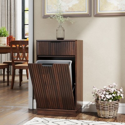 Chic Crate 10 Gal Tilt‑Out Trash Can Cabinet – Woodgrain Wave Textured Pull‑Out Bin, Walnut Finish Kitchen Organizer