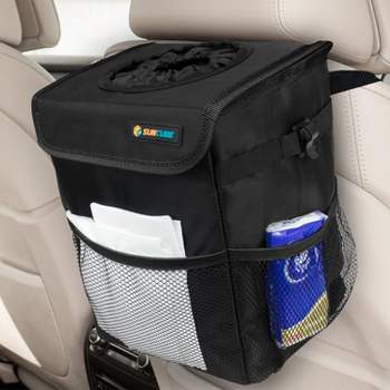 Sun Cube Waterproof Car Trash Can with Lid Mesh Pockets | Leakproof Car Garbage Can Hanging | Auto Trash Bin Garbage Bag Organizer for Headrest Consol