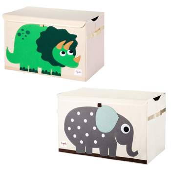 3 Sprouts Collapsible Toy Chest Storage Organizer Bin for Boys and Girls Playroom Bundle with Dinosaur and Elephant Designs (2 Pack)