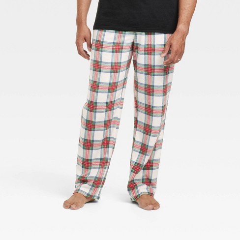 Men's Holiday Tartan Plaid Fleece Matching Family Pajama Pants - Wondershop™ Cream - image 1 of 3