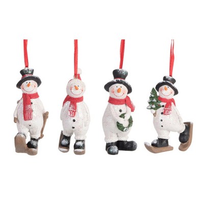 Transpac Resin Skiing Snowman Ornament Set of 4 Christmas Home Decorations