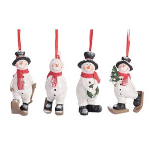 Transpac Resin Skiing Snowman Ornament Set of 4 Christmas Home Decorations - 1 of 1