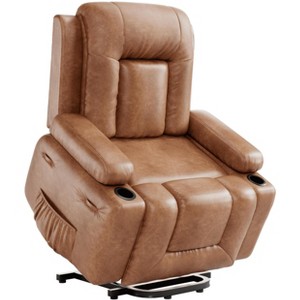 Large Power Lift Recliner Chair for Elderly, Faux Leather Reclining Sofa w/ Heat, Massage, Side Pocket & Cup Holder for Living Room,21" width - 1 of 4