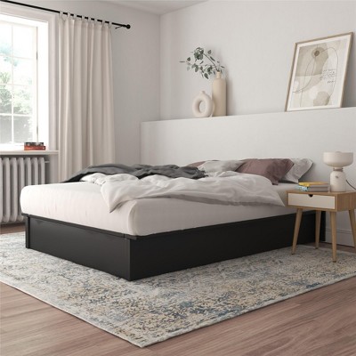 Full Black Faux Leather Upholstered Platform Bed with Slats