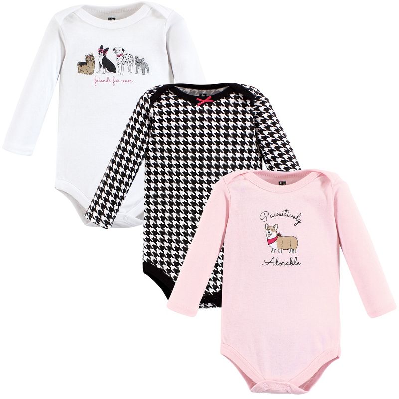 Hudson Baby Infant Girl Cotton Long-Sleeve Bodysuits, Girl Dogs 3-Pack, 1 of 6