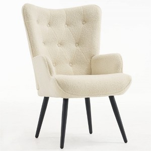 Furniliving Modern Accent Chair, Faux Shearling Tufted Button Wingback Chair with Arms for Home Office/Living Room/Bedroom - 1 of 4