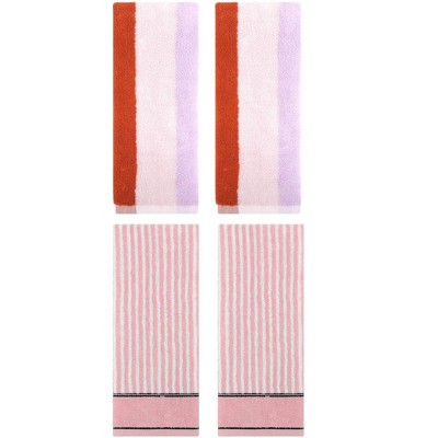 REGALWOVEN 4 Pcs Cotton Soft Absorbent Stripe Pattern Bathroom Hand Towel