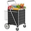 KWPZQEB Bigger Super Jumbo Shopping Cart with Brake, Rolling Crate Handcart w/ Wheels & Double Basket, Foldable Utility Shopping Carts for Shop, Black - 2 of 4