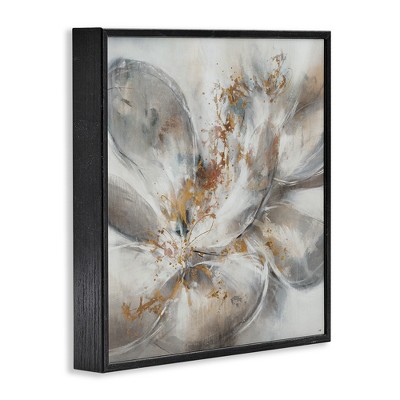 Abstract Flower Bloom Gray and Gold Framed Painting, 12" x 12"