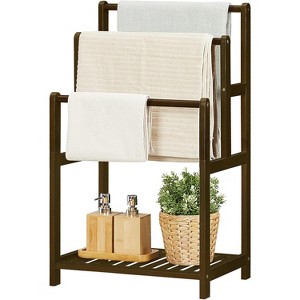 Hachikiko 3-Tier Standing Towel Rack with Storage Shelf - Natural Bamboo Mocha Towel/Blanket Holder, (Eco-Friendly, Heavy-Duty) - 1 of 4