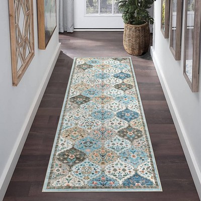 Vintage Trellis Area Rug Traditional Floral Washable Rugs for Living Room Bedroom Low Pile Non-Slip Floor Carpet