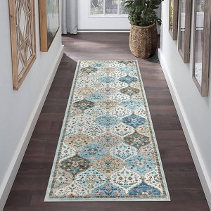 Vintage Trellis Area Rug Traditional Floral Washable Rugs for Living Room Bedroom Low Pile Non-Slip Floor Carpet - 1 of 4