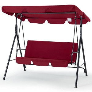 Anybear Red 3-Person Outdoor Swing with Iron Frame and Polyester Seat - 1 of 4