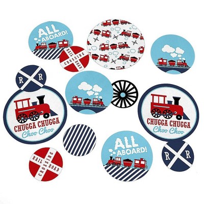 Big Dot of Happiness Railroad Party Crossing - Steam Train Birthday Party or Baby Shower Giant Circle Confetti - Party Décor - Large Confetti 27 Count