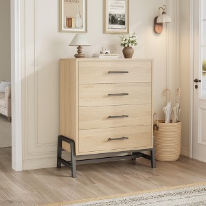 38.6 in. H Oak Wood Freestanding 4-Drawer Dresser with Storage, Closet Storage Chest for Living Room, Bedroom, Entryway - 1 of 4
