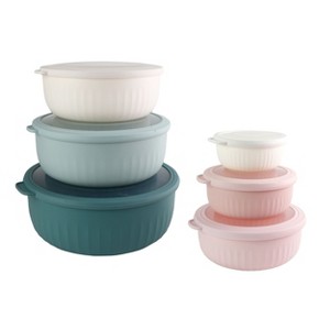 COOK WITH COLOR WIDE MIXING BOWLS WITH LIDS 12 PIECE TEAL - 1 of 4