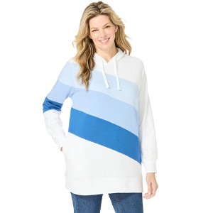 Woman Within Women's Plus Size Color Block Hoodie Sweatshirt - 1 of 4