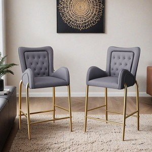 28.75inch Counter Height Bar Stools Set of 2, Bar Height Arm Chairs, Velvet Fabric Stools with Golden Legs and Footrests - Leovsnove - 1 of 4