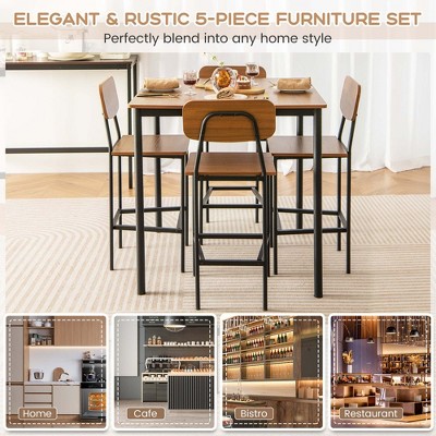 Walnut and Black Industrial Pub Table Set with 4 Chairs