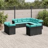 vidaXL 11 Piece Patio Sofa Set with Cushions Black and Blue Poly Rattan - Without Table - 2 of 4