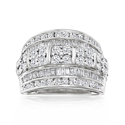 Ross-Simons 2.00 ct. t.w. Round and Baguette Diamond Multi-Row Ring in Sterling Silver