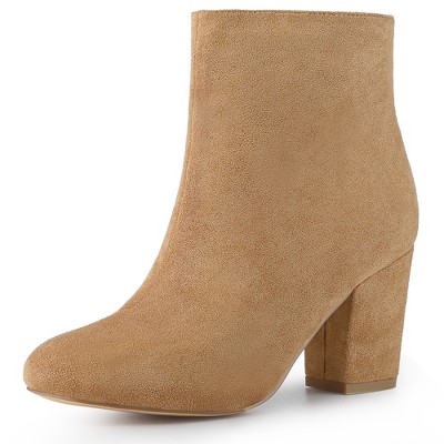 Allegra K Women's Round Toe Side Zipper Block Heel Ankle Boots