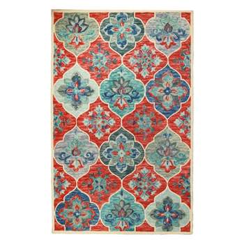 Geometric Floral Eclectic Durable Modern Colorful Bohemian Vintage Transitional Hand-Tufted Wool Indoor Area Rug or Runner by Blue Nile Mills