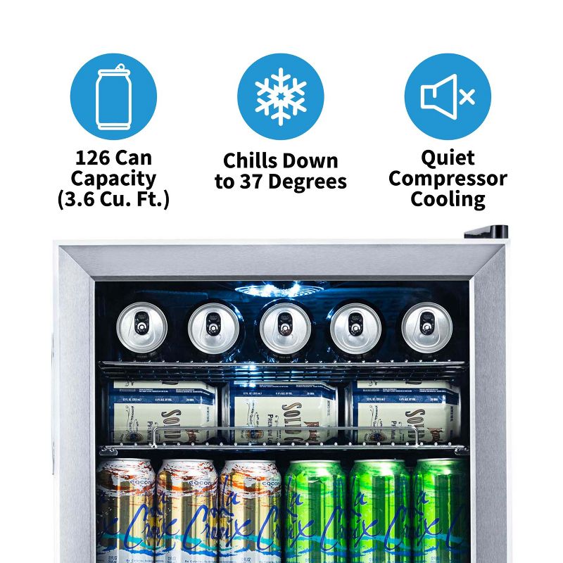 Newair 126 Can Freestanding Beverage Fridge in Stainless Steel with Adjustable Shelves, Compact Drinks Cooler, Single Zone Bar Refrigerator, 4 of 17