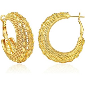 Gold-Plated Chunky Dangle Hoop Earrings for Women - Medium Thick Huggie Statement Jewelry - 1 of 4