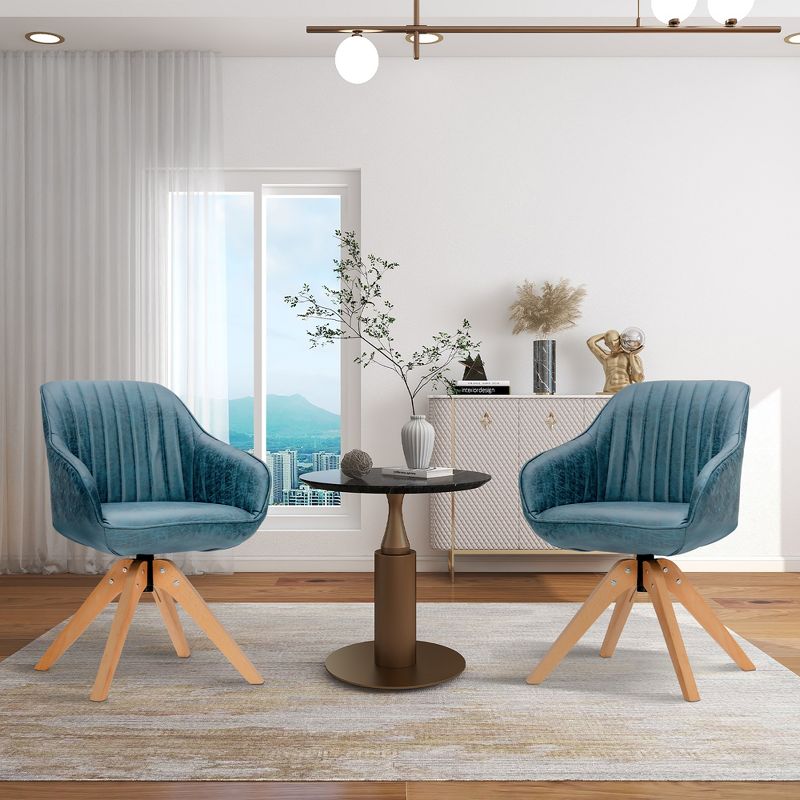 Costway Set of 2 Swivel Accent Chair Modern Leathaire Armchairs w/ Beech Wood Legs Grey\Blue\Brown, 2 of 11