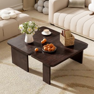 LIVAREEmlen Two-Piece Wood Coffee Table Set with Curved Design, Contemporary Living Room Table - 1 of 4