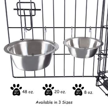 Set of 2 Stainless-Steel Dog Bowls - Cage, Kennel, and Crate Hanging Pet Bowls for Food and Water - 48oz Each and Dishwasher Safe by PETMAKER
