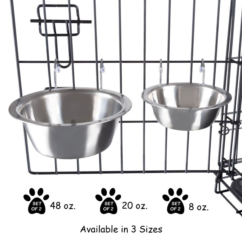 Set of 2 Stainless-Steel Dog Bowls - Cage, Kennel, and Crate Hanging Pet Bowls for Food and Water - 48oz Each and Dishwasher Safe by PETMAKER, 1 of 3
