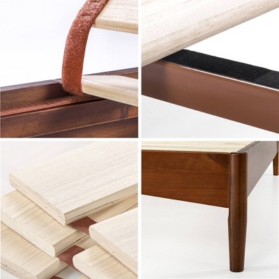 King Dark Pecan Pine Wood Platform Bed Frame with Slats