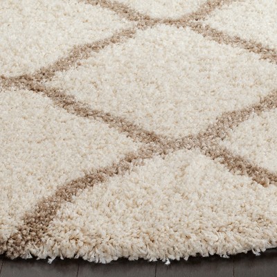 Ivory Beige 7' Round Hand-Knotted Shag Area Rug