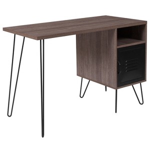 Emma and Oliver Rustic Wood Grain Finish Computer Desk with Metal Cabinet Door - 1 of 4
