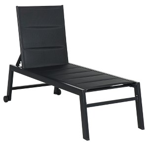 Outsunny Chaise Lounge Outdoor Pool Chair with Wheels, Five Position Recliner for Sunbathing, Suntanning, Steel Frame, Breathable Fabric - 1 of 4