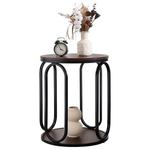 Bekrvio 2-Tier Round Small Side Table with Storage, 19.7" Wood Industrial End Table for Living Room, Bedroom, Office, Bathroom - 1 of 4