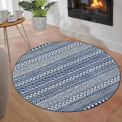 Boho Area Rug, Neutral Black Low Pile Washable Carpet, Non-Slip Non-Shedding Indoor Rug for Living Room, Bedroom, Kitchen, Bathroom